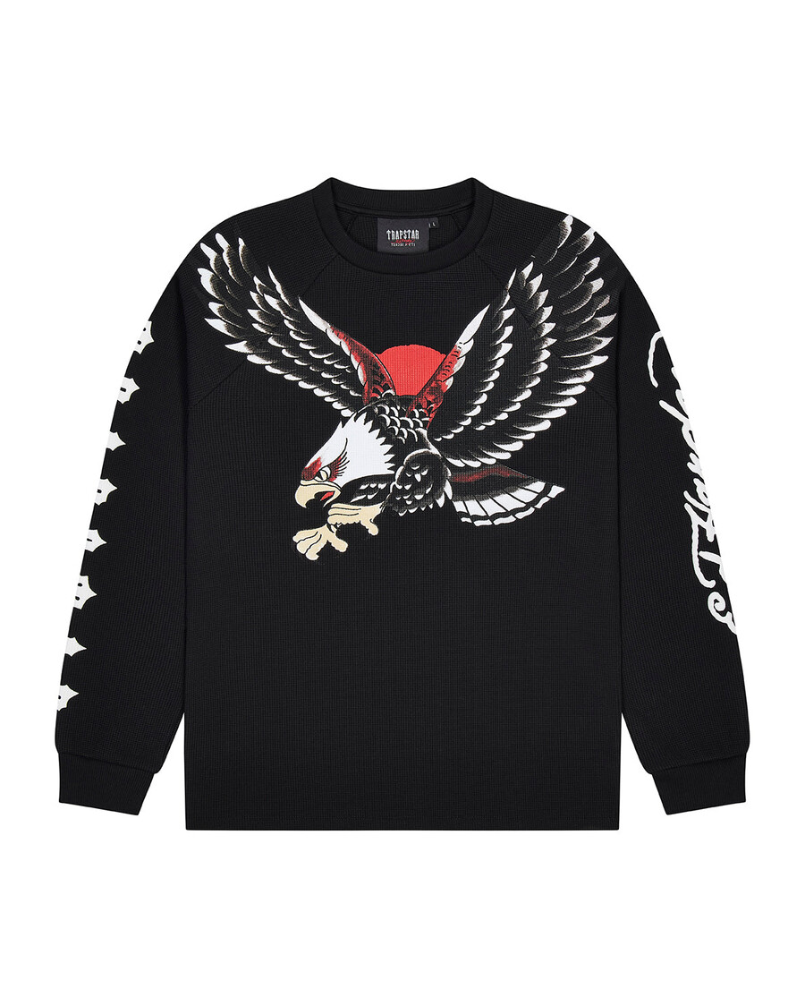 top de manga larga con diseño de gofre de trapstar x ed hardy - negro