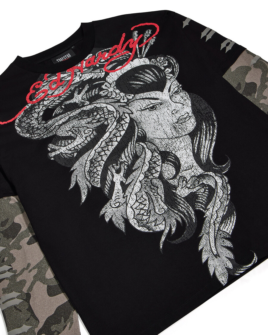 camiseta de manga larga medusa de trapstar x ed hardy - negro lavadocamuflaje