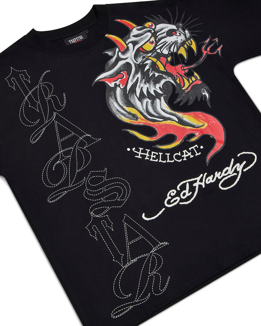 camiseta hell cat de trapstar x ed hardy - negra