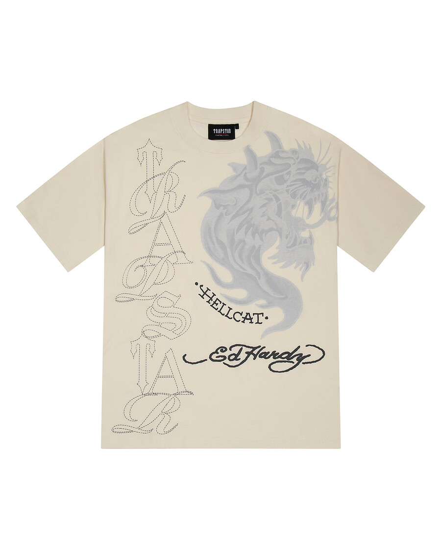 camiseta hell cat de trapstar x ed hardy - natural