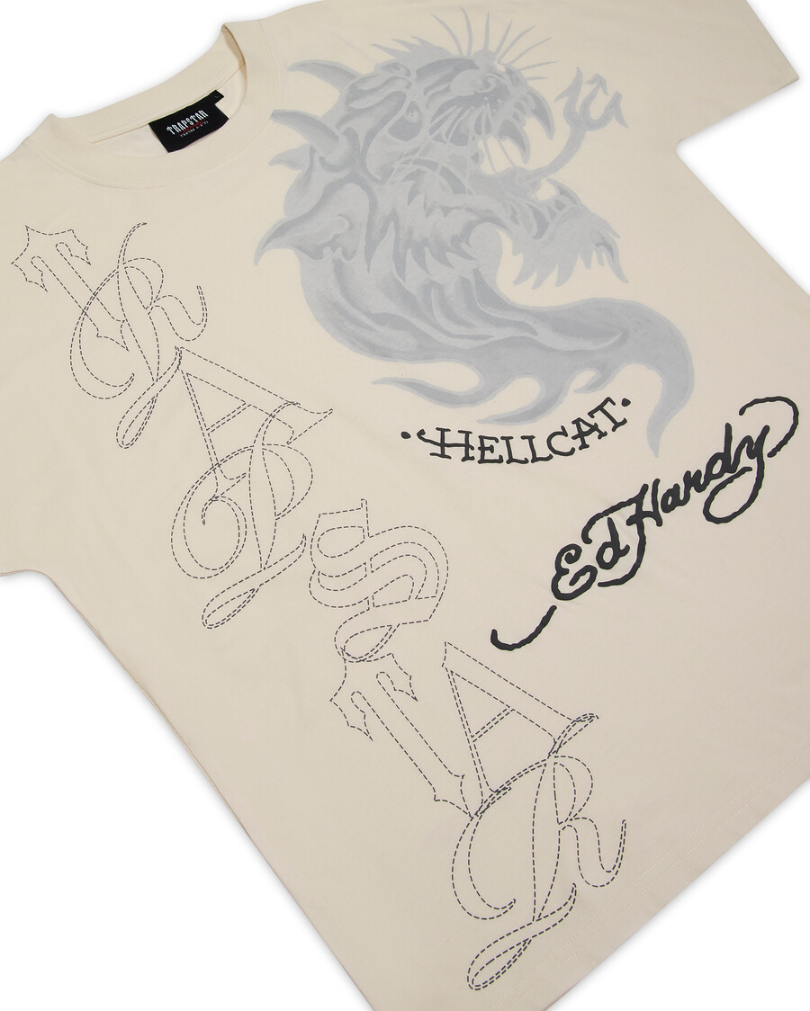 camiseta hell cat de trapstar x ed hardy - natural