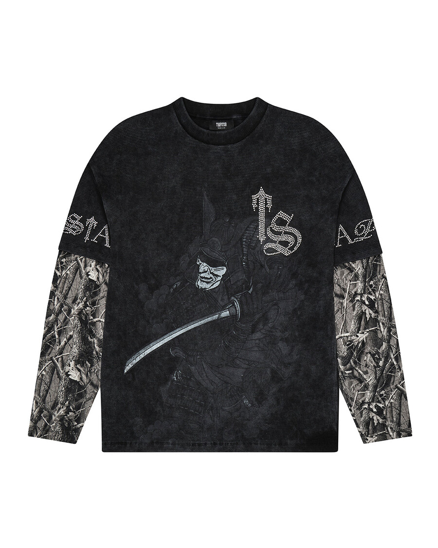 camiseta de manga larga samurai diamanté - negra