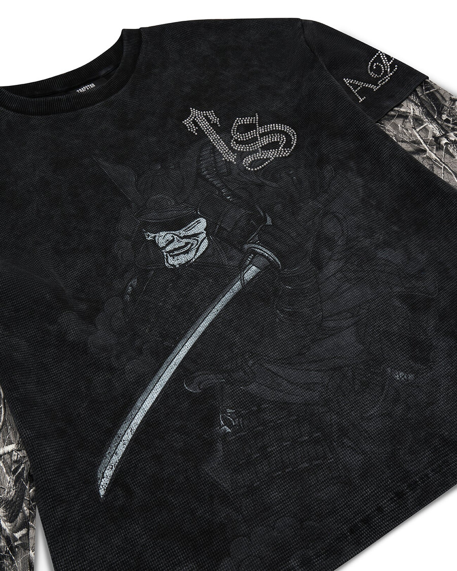 camiseta de manga larga samurai diamanté - negra