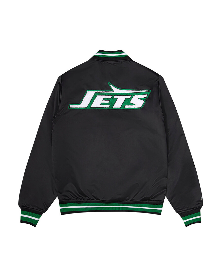 chaqueta bomber de satén trapstar x nfl jets - negra