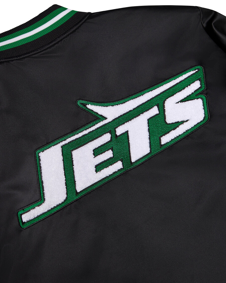 chaqueta bomber de satén trapstar x nfl jets - negra