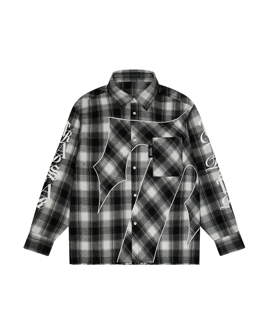 camisa de franela con texto en inglés script - negra