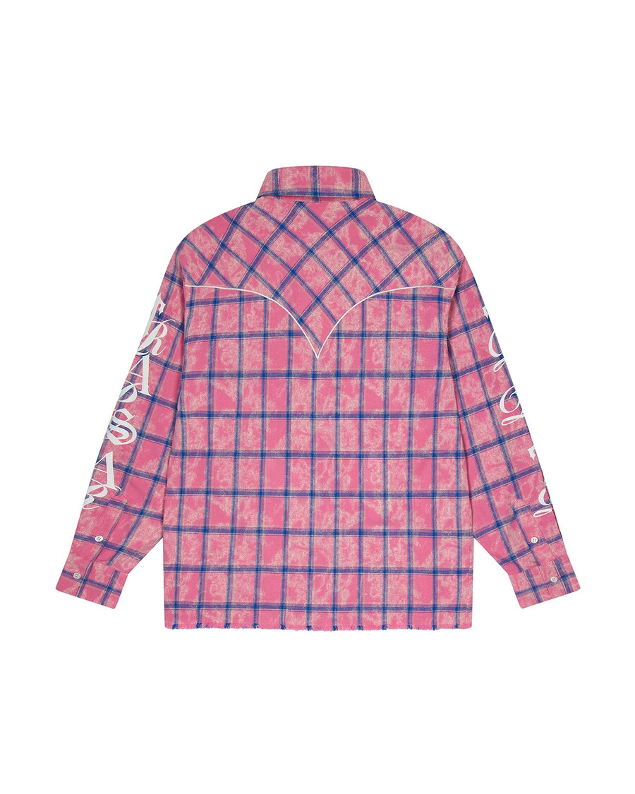 camisa de franela con texto en inglés script - rosa