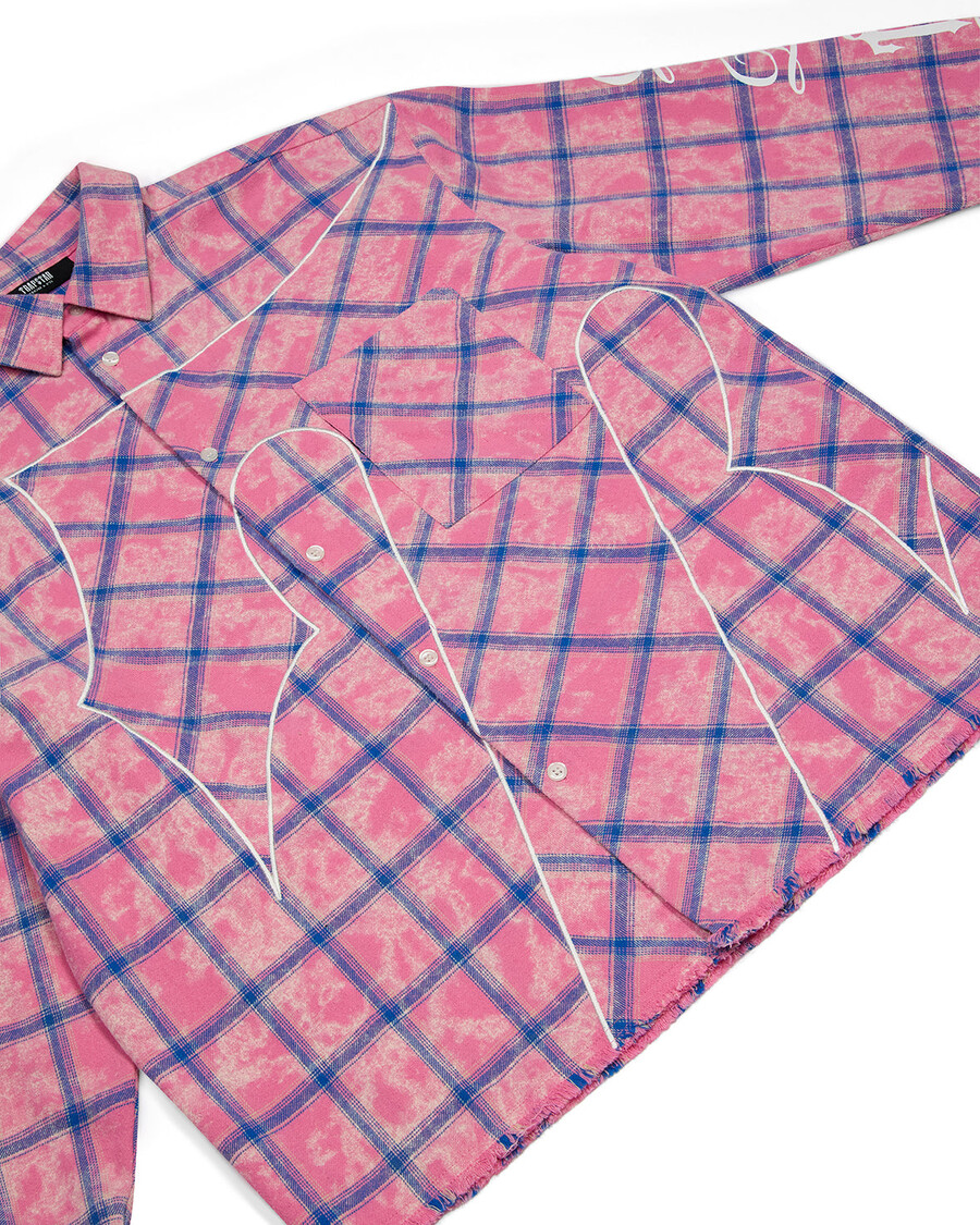 camisa de franela con texto en inglés script - rosa