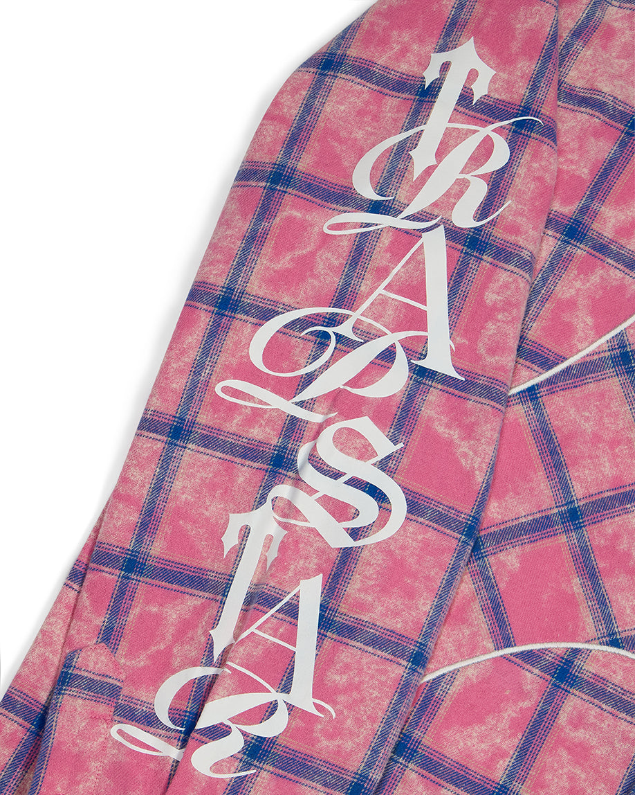 camisa de franela con texto en inglés script - rosa