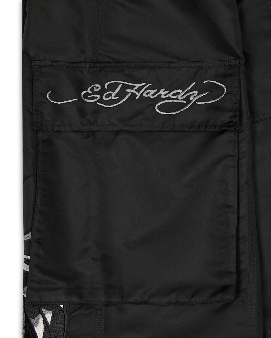 pantalones cargo hell cat de trapstar x ed hardy - negro